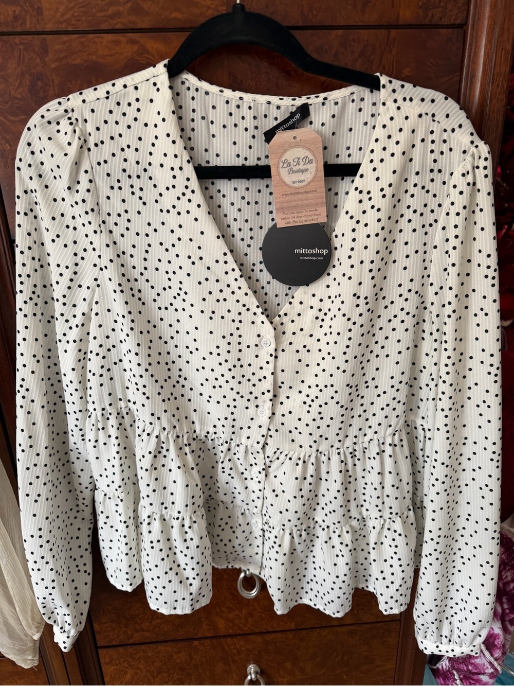 mittoshop White Blouse Jacket with Black Polka Dots
